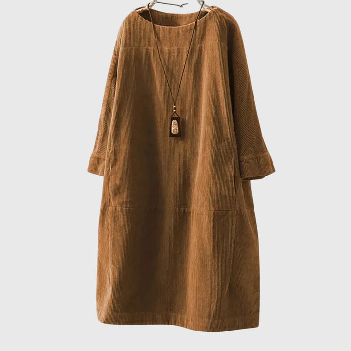 Grace | Robe midi décontractée en velours côtelé