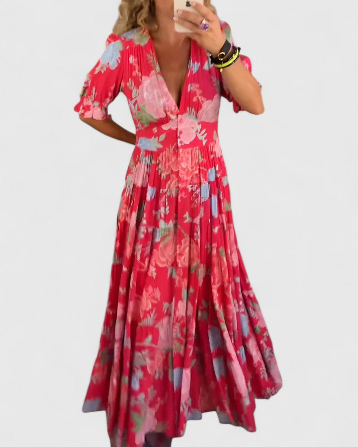 Minelda | Robe élégante à fleurs et col en V