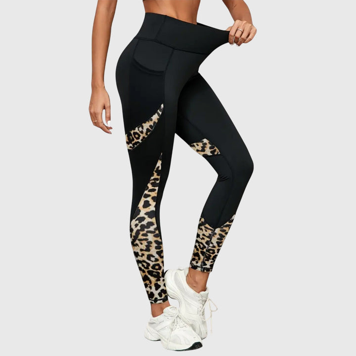 Pantalon d'entraînement taille haute à imprimé léopard