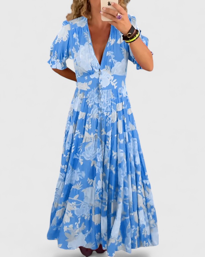 Minelda | Robe élégante à fleurs et col en V