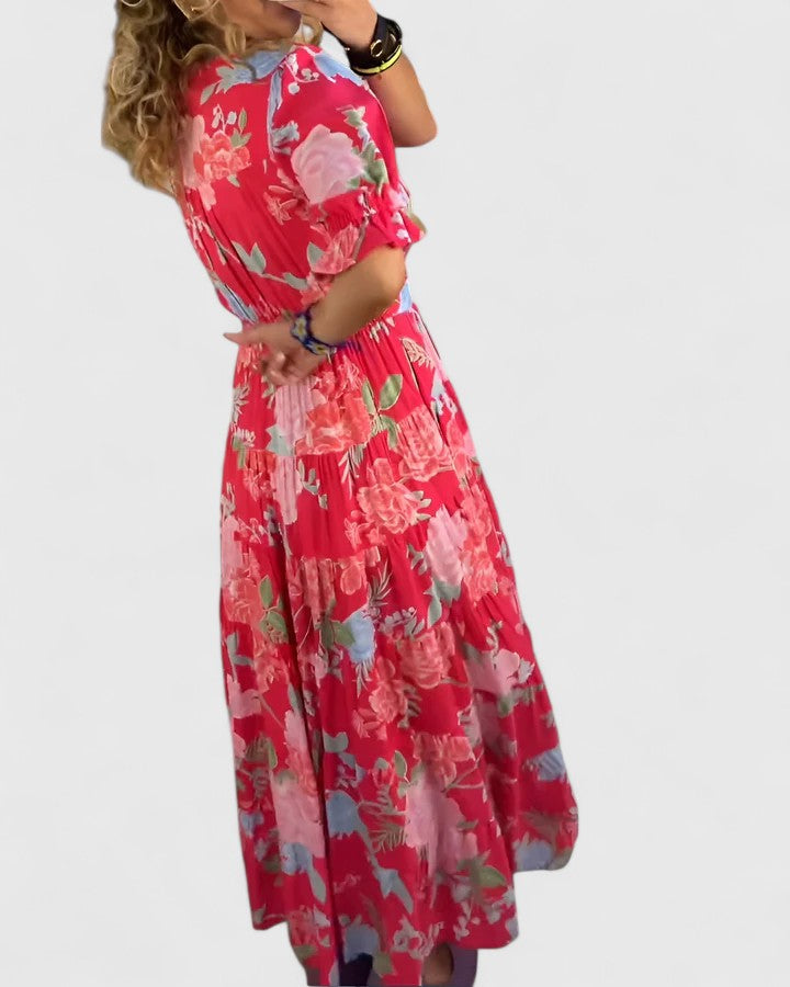 Minelda | Robe élégante à fleurs et col en V