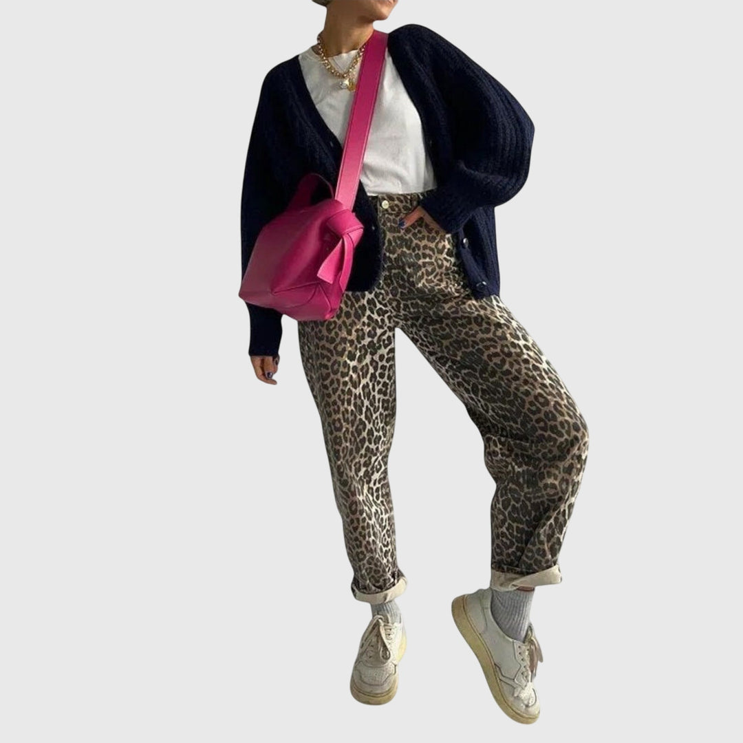 Chandra - Jean vintage à imprimé léopard