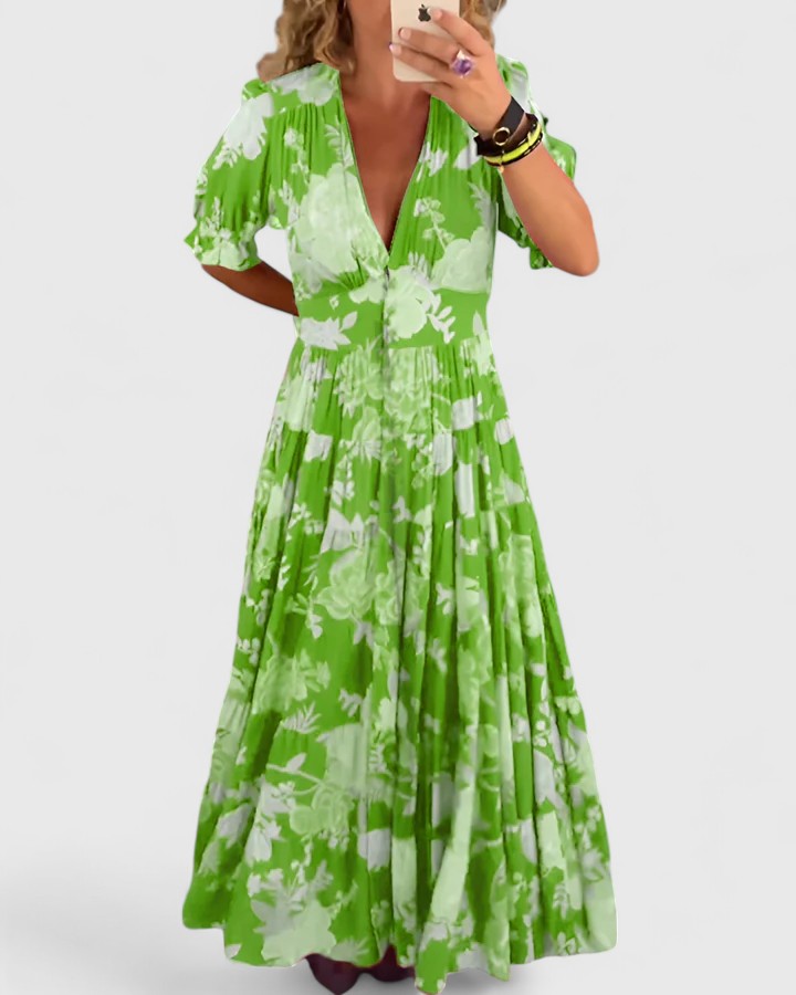 Minelda | Robe élégante à fleurs et col en V