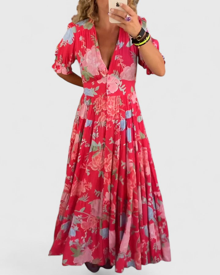 Minelda | Robe élégante à fleurs et col en V