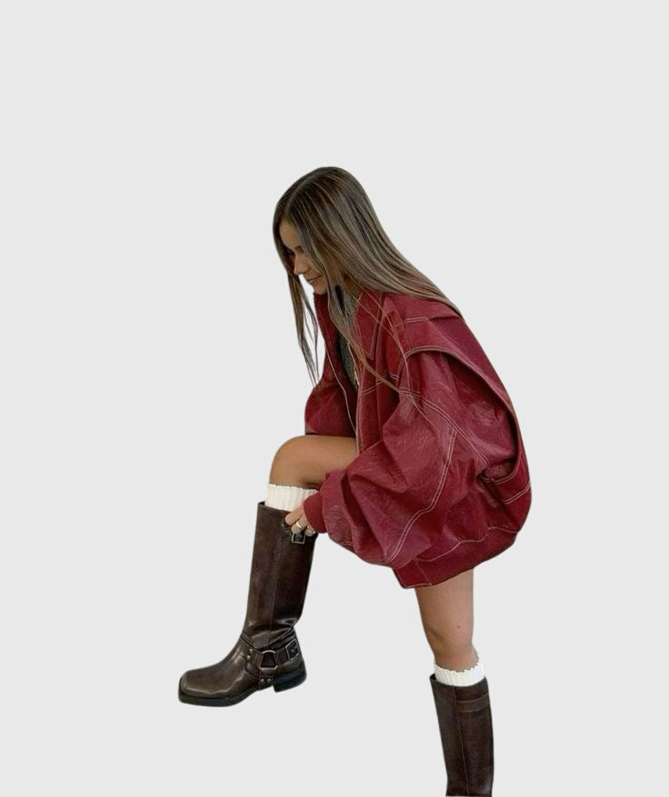 Faye™ - Veste en cuir oversize