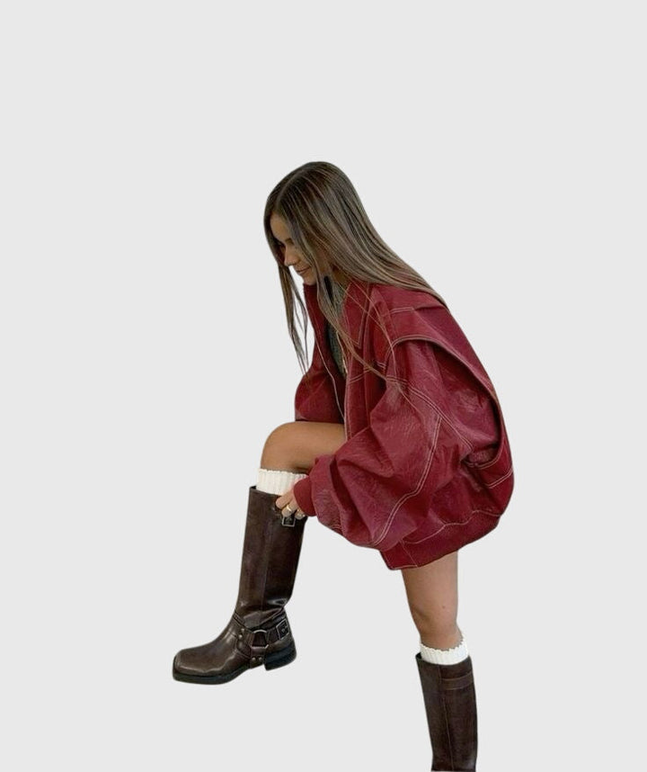 Faye™ - Veste en cuir oversize