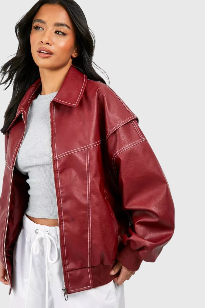 Faye™ - Veste en cuir oversize