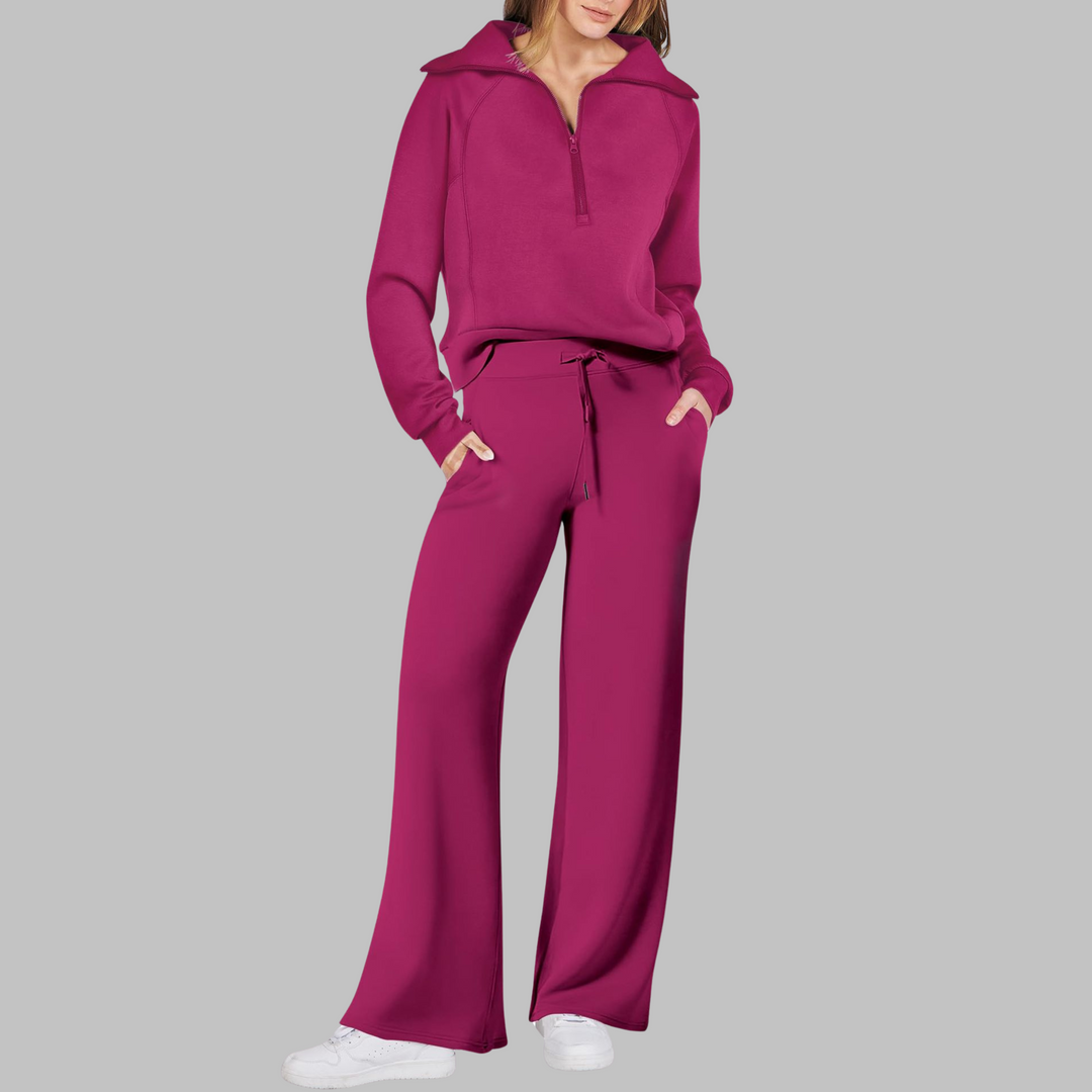 UDAY™ - Ensemble sweat-shirt confortable à demi-zip et pantalon large