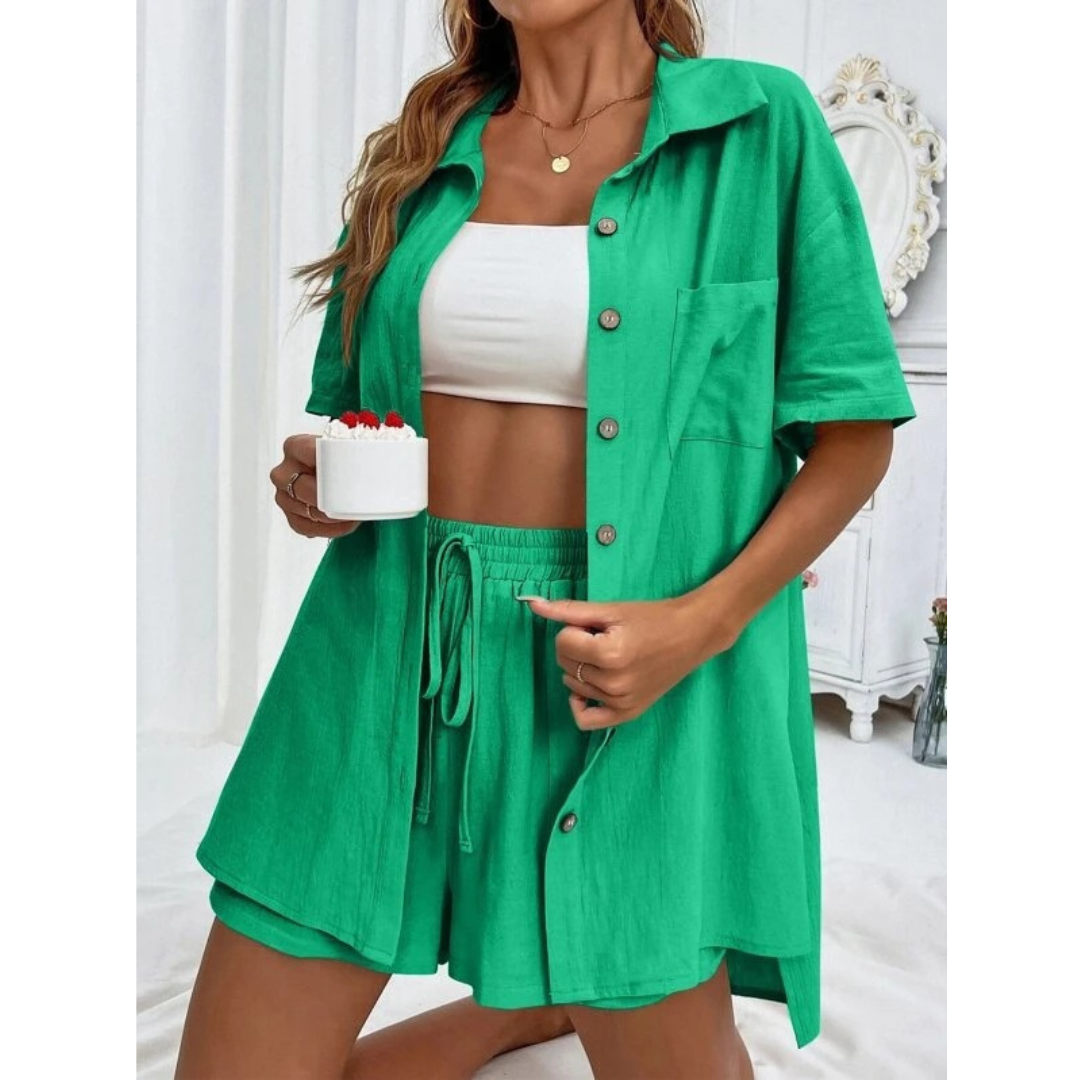 KRISTINE™ – Ensemble lounge décontracté d'été à boutons