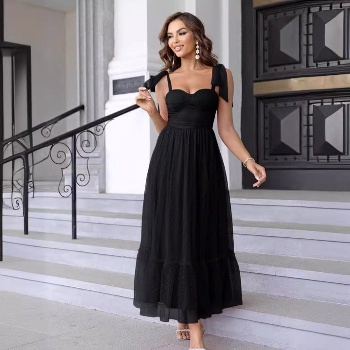 HALI™ - Robe de soirée vintage à ourlet volanté et épaules nouées