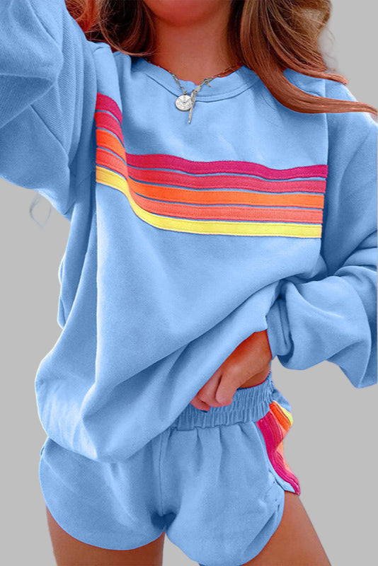 JOVIE™ - Ensemble pyjama confortable à rayures, haut à col rond et short