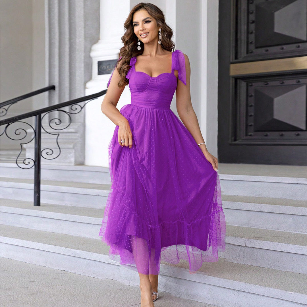 HALI™ - Robe de soirée vintage à ourlet volanté et épaules nouées