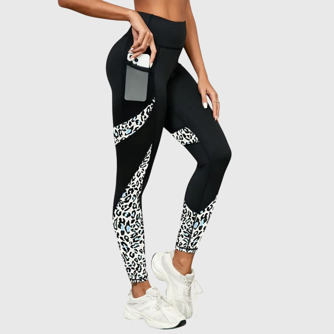 Pantalon d'entraînement taille haute à imprimé léopard