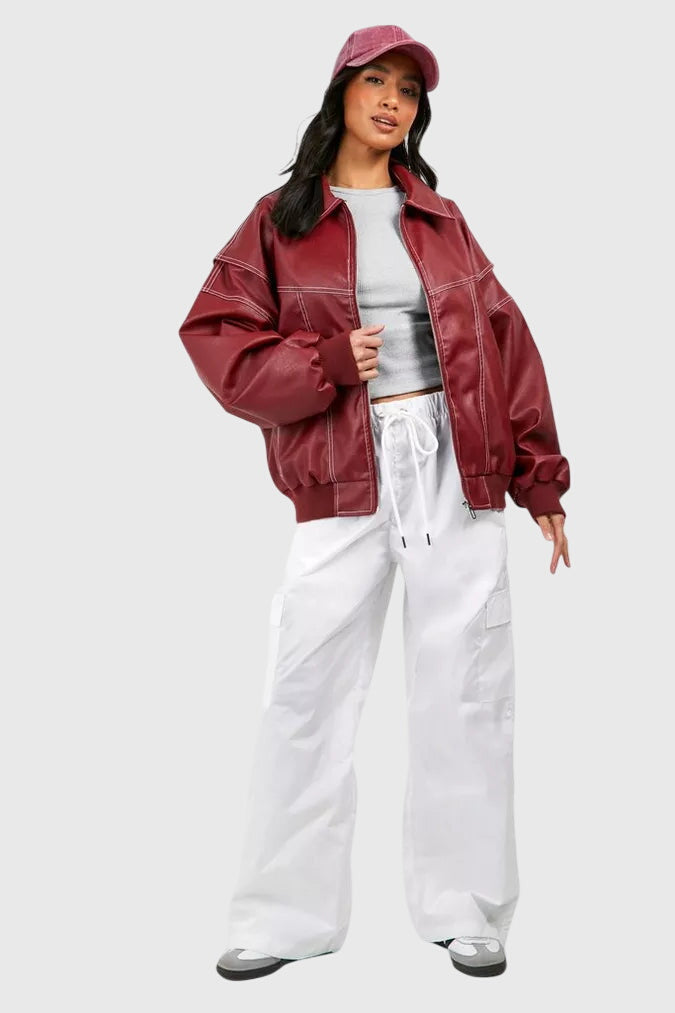 Faye™ - Veste en cuir oversize