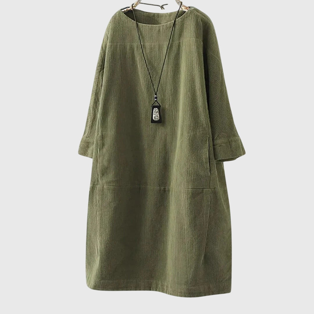 Grace | Robe midi décontractée en velours côtelé