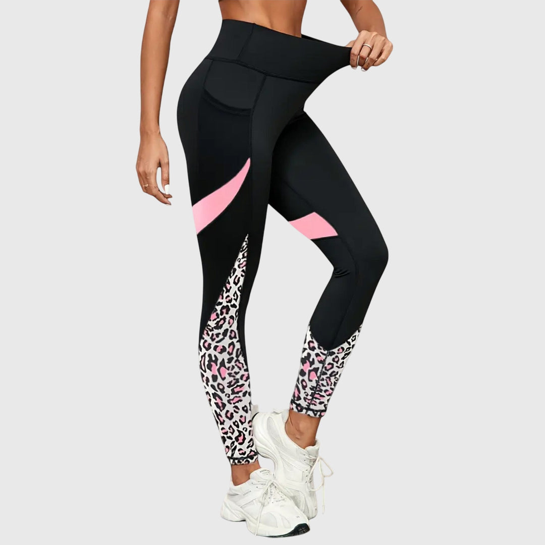 Pantalon d'entraînement taille haute à imprimé léopard
