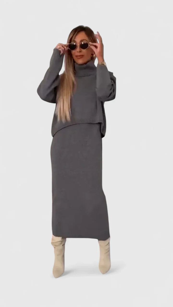 Chrystahl | Ensemble robe élégante et pull à col roulé