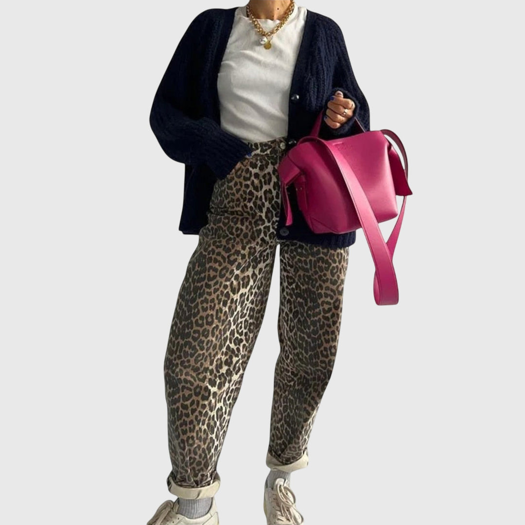 Chandra - Jean vintage à imprimé léopard