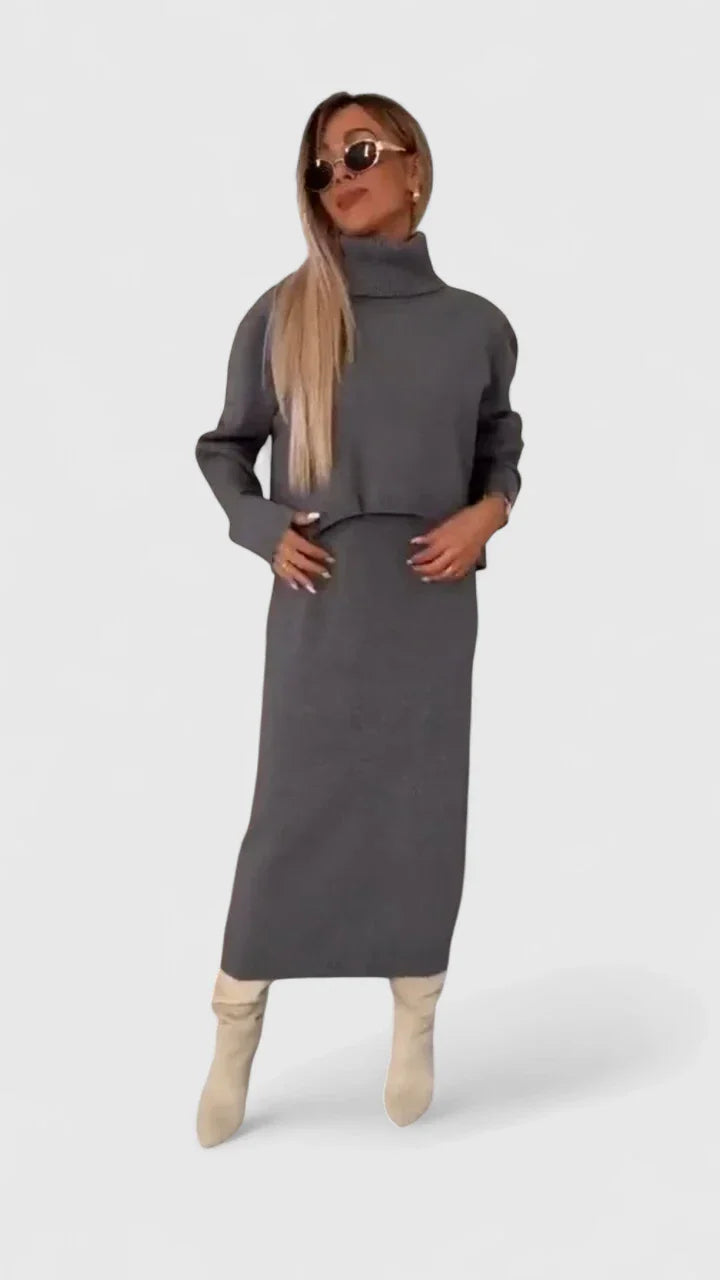 Chrystahl | Ensemble robe élégante et pull à col roulé