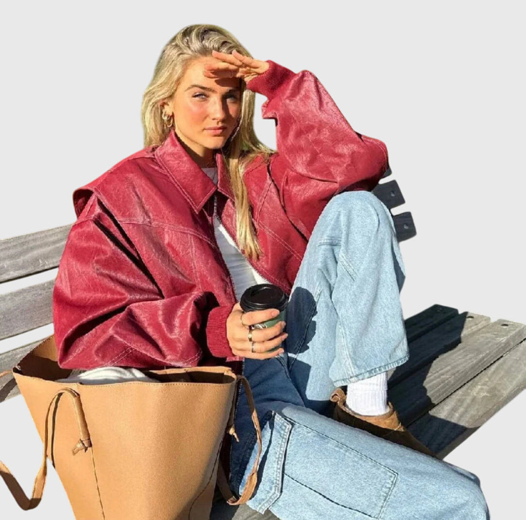 Faye™ - Veste en cuir oversize