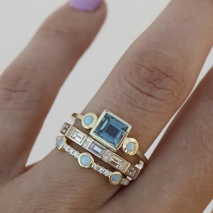 DARLENE™ - Ensemble de bagues vintage en cristal bleu 
