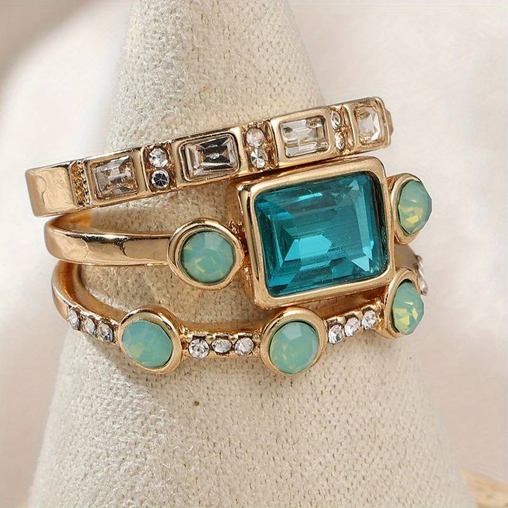 DARLENE™ - Ensemble de bagues vintage en cristal bleu 