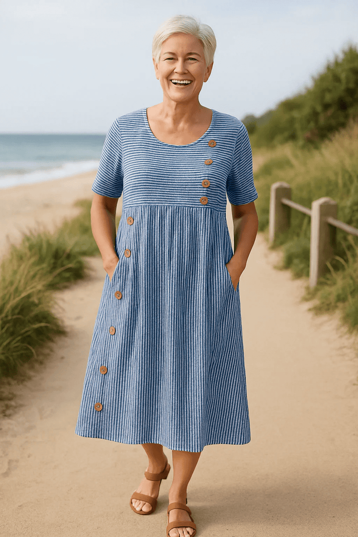 Jarna | Striped Button Midi Dress