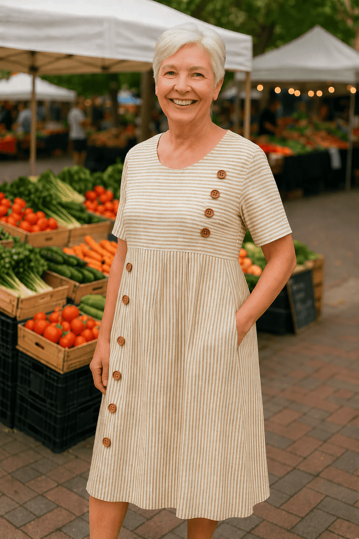 Jarna | Striped Button Midi Dress